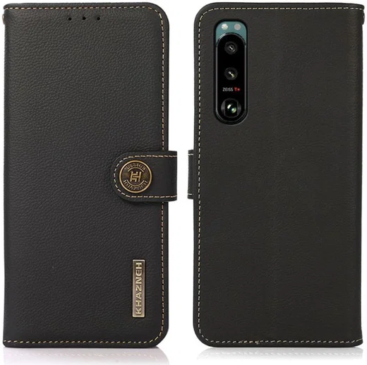 Sony Xperia 5 III Hoesje RFID Portemonnee Book Case Echt Leer Zwart afbeelding 5