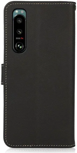 Sony Xperia 5 III Hoesje RFID Portemonnee Book Case Echt Leer Zwart afbeelding 3