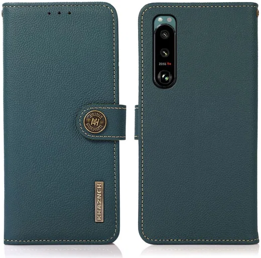 Sony Xperia 5 III Hoesje RFID Portemonnee Book Case Echt Leer Groen afbeelding 2