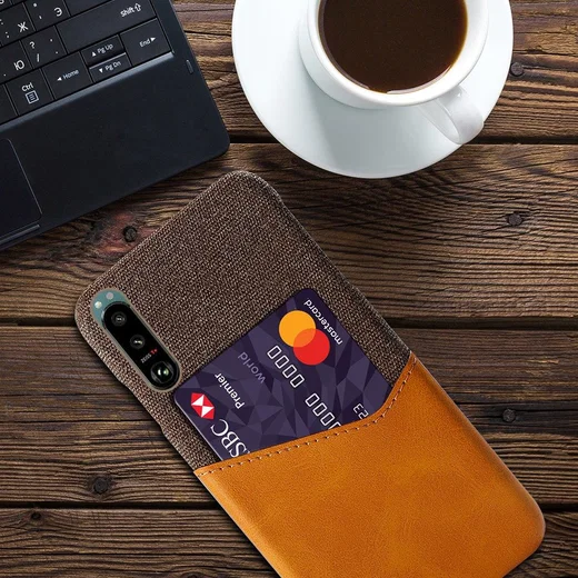 Sony Xperia 5 III Hoesje Back Cover met Kaarthouder Bruin afbeelding 4
