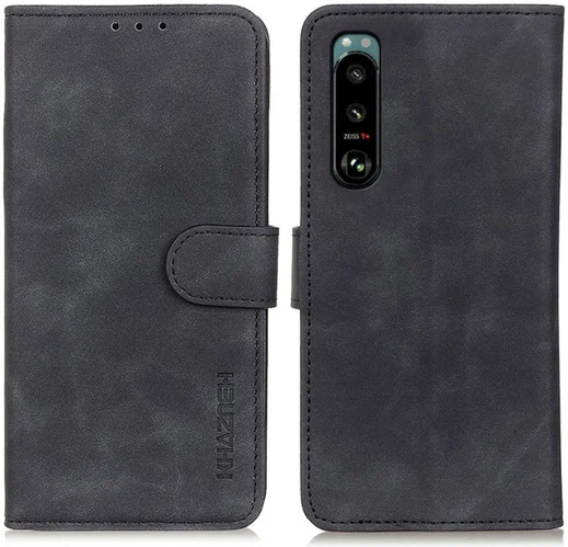 KHAZNEH Sony Xperia 5 III Hoesje Retro Wallet Book Case Zwart afbeelding 2
