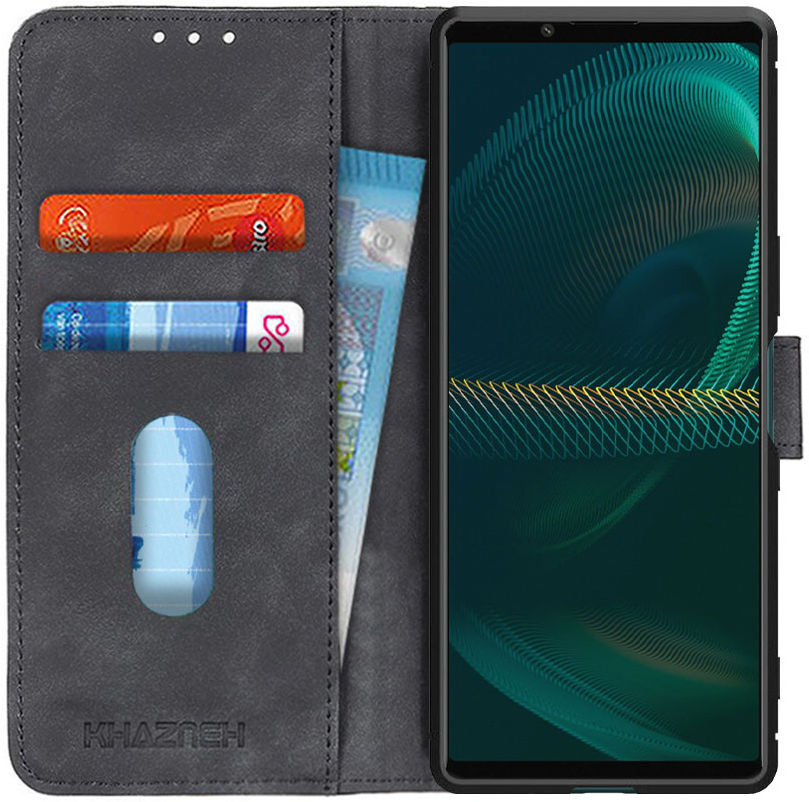 KHAZNEH Sony Xperia 5 III Hoesje Retro Wallet Book Case Zwart afbeelding 1