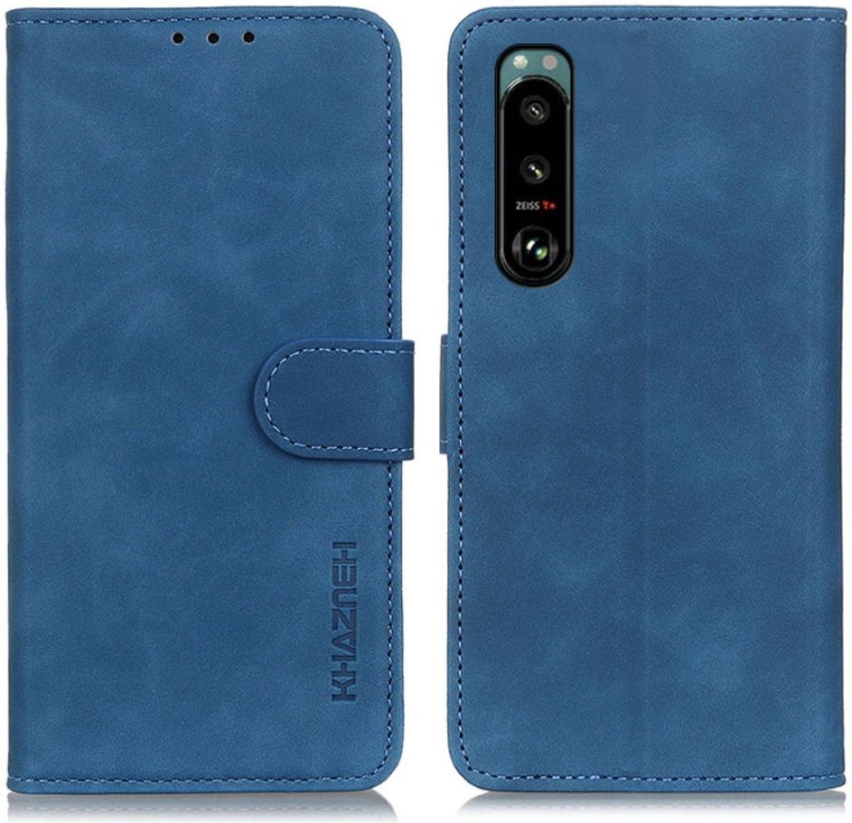 KHAZNEH Sony Xperia 5 III Hoesje Retro Wallet Book Case Blauw afbeelding 2