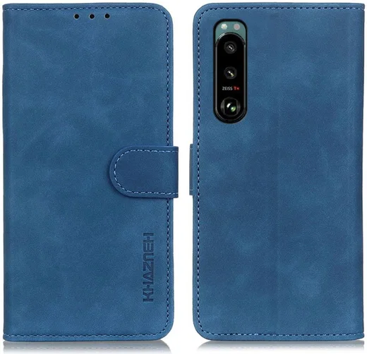 KHAZNEH Sony Xperia 5 III Hoesje Retro Wallet Book Case Blauw afbeelding 2