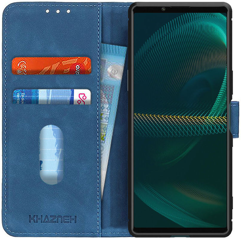 KHAZNEH Sony Xperia 5 III Hoesje Retro Wallet Book Case Blauw afbeelding 1
