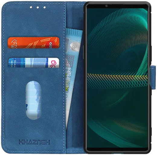 KHAZNEH Sony Xperia 5 III Hoesje Retro Wallet Book Case Blauw afbeelding 1