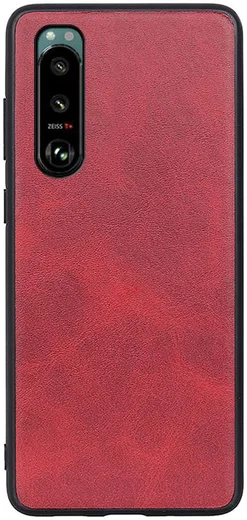 Sony Xperia 5 III Hoesje Back Cover Echt Leer Rood afbeelding 1