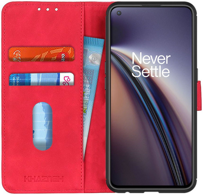 KHAZNEH OnePlus Nord CE 5G Hoesje Retro Wallet Book Case Rood afbeelding 1