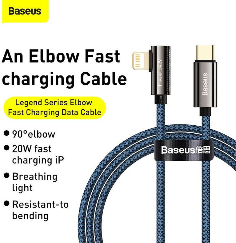 Baseus Legend Haakse USB-C naar Apple Lightning Kabel 20W Blauw 1M afbeelding 3