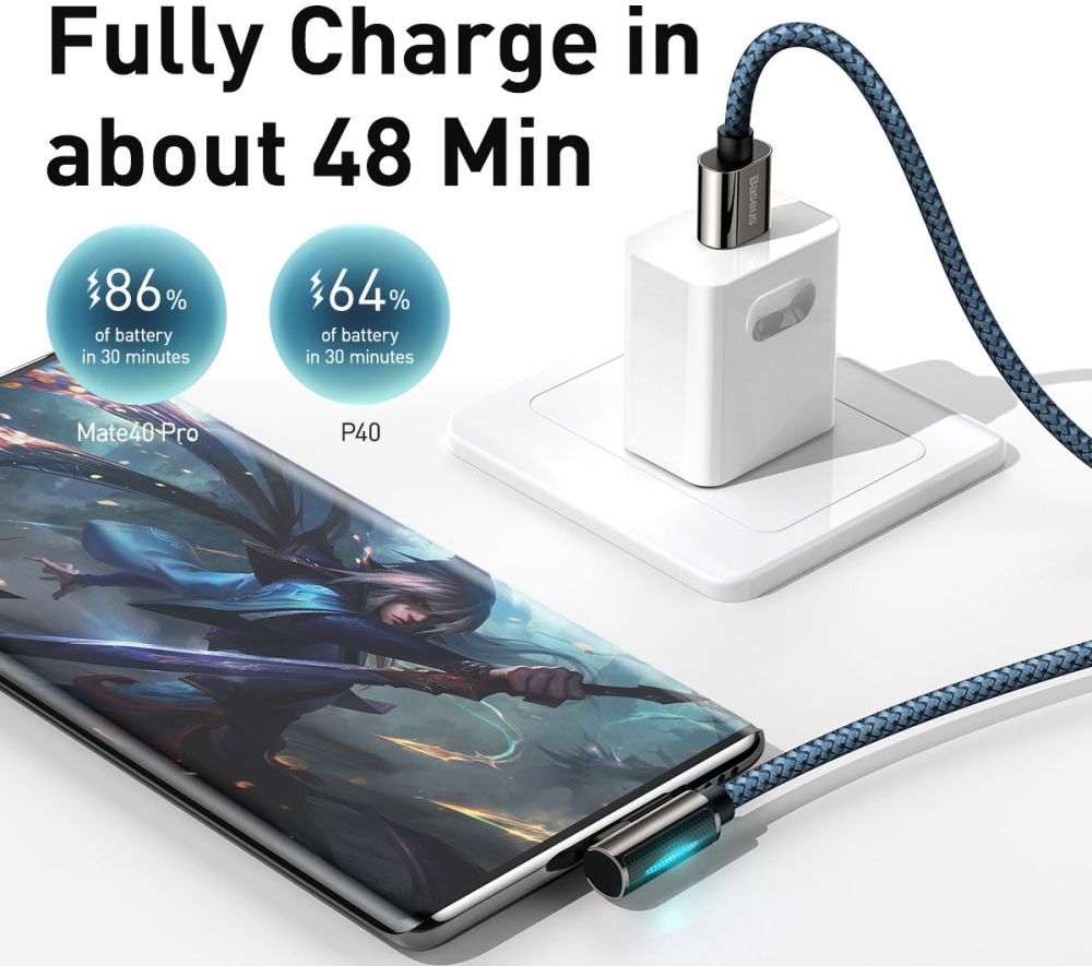 Baseus Legend Series USB naar USB-C Kabel 66W Blauw 1M afbeelding 7