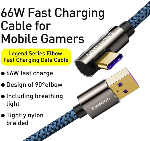 Baseus Legend Series USB naar USB-C Kabel 66W Blauw 2M afbeelding 5