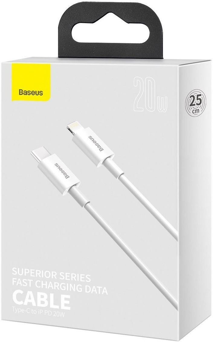 Baseus Superior USB-C naar Apple Lightning Kabel PD 20W Wit 0.25 Meter afbeelding 10