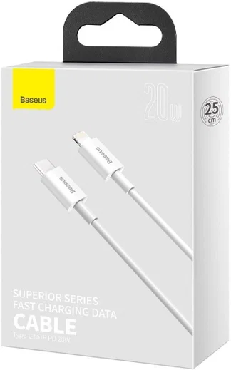 Baseus Superior USB-C naar Apple Lightning Kabel PD 20W Wit 0.25 Meter afbeelding 10