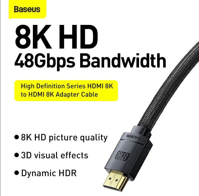 Baseus HDMI 8K naar HDMI 8K Kabel 48Gbps met HDMI 2.1 2M Zwart afbeelding 3