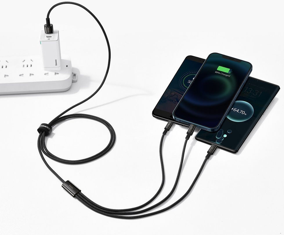 Baseus Tungsten 3-in-1 USB naar Lightning/USB-C/MicroUSB Kabel 1.2M afbeelding 3