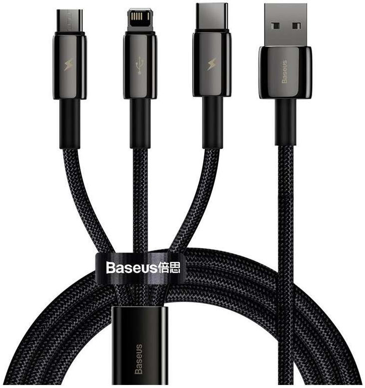 Baseus Tungsten 3-in-1 USB naar Lightning/USB-C/MicroUSB Kabel 1.2M afbeelding 1