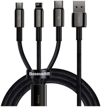 Baseus Tungsten 3-in-1 USB naar Lightning/USB-C/MicroUSB Kabel 1.2M