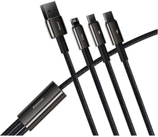Baseus Tungsten 3-in-1 USB naar Lightning/USB-C/MicroUSB Kabel 1.2M afbeelding 5