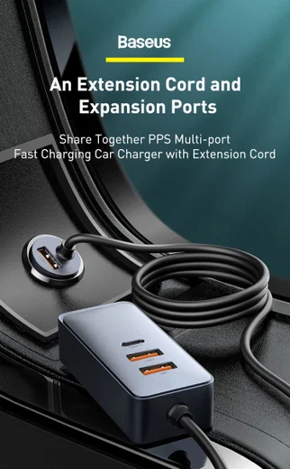Baseus Auto Snellader 120W met 2 USB en 2 USB-C Fast Charge Poorten 1.5 meter afbeelding 6