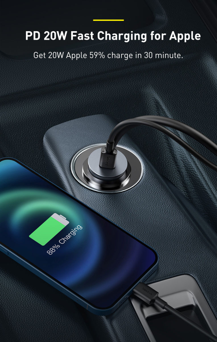 Baseus Auto Snellader 120W met 2 USB en 2 USB-C Fast Charge Poorten 1.5 meter afbeelding 7