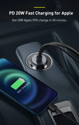 Baseus Auto Snellader 120W met 2 USB en 2 USB-C Fast Charge Poorten 1.5 meter afbeelding 7
