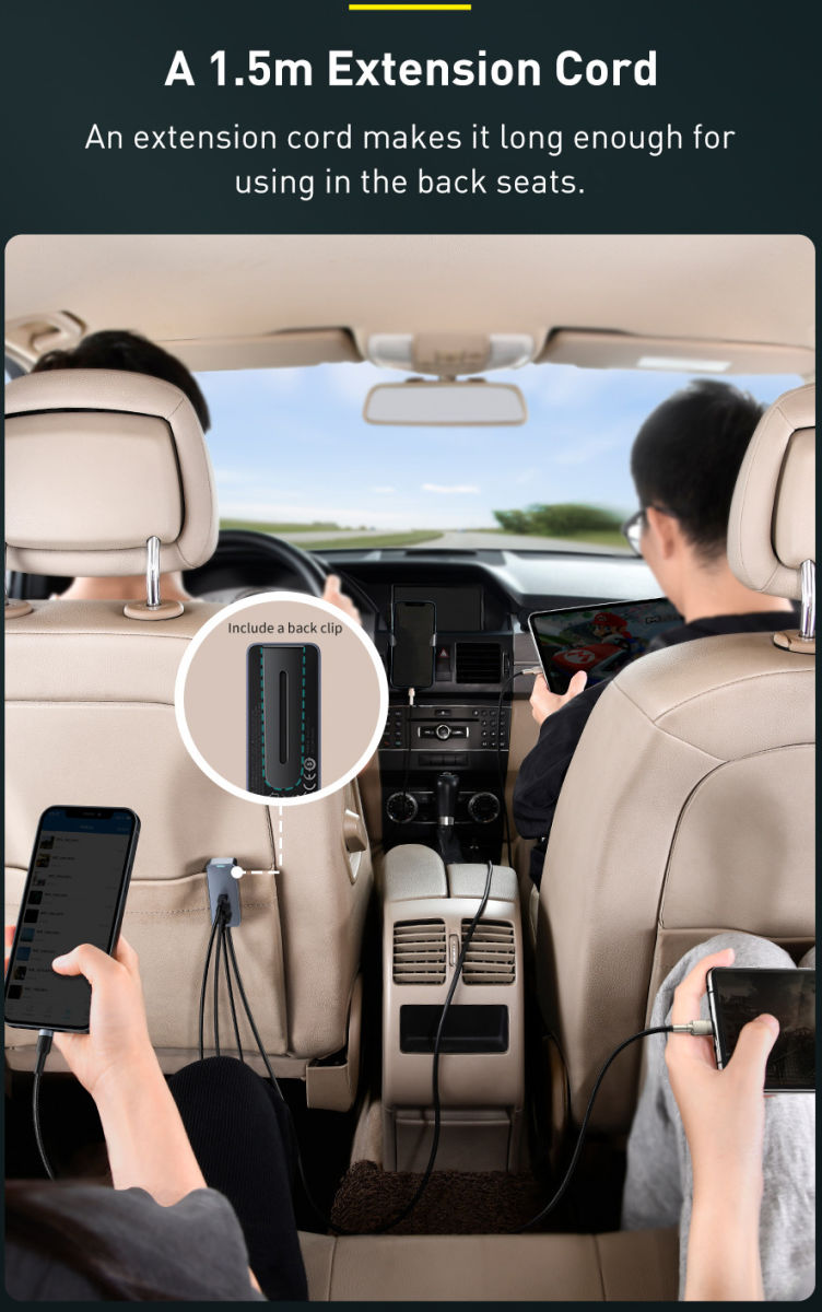 Baseus Auto Snellader 120W met 2 USB en 2 USB-C Fast Charge Poorten 1.5 meter afbeelding 8