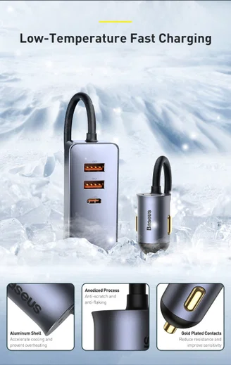 Baseus Auto Snellader 120W met 2 USB en 2 USB-C Fast Charge Poorten 1.5 meter afbeelding 11