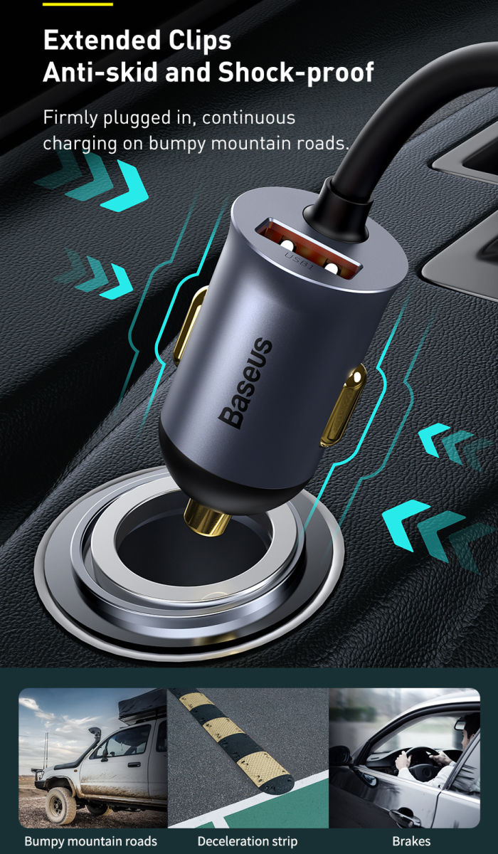 Baseus Auto Snellader 120W met 2 USB en 2 USB-C Fast Charge Poorten 1.5 meter afbeelding 12