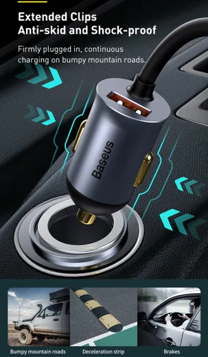 Baseus Auto Snellader 120W met 2 USB en 2 USB-C Fast Charge Poorten 1.5 meter afbeelding 12