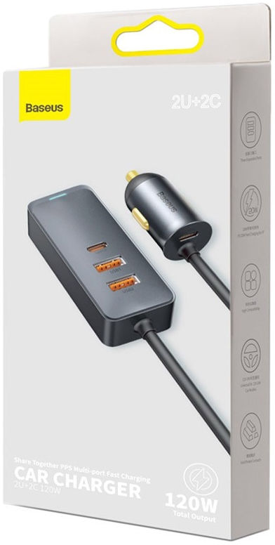 Baseus Auto Snellader 120W met 2 USB en 2 USB-C Fast Charge Poorten 1.5 meter afbeelding 16
