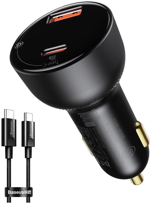 Baseus Superme Autolader USB/USB-C Snellader 100W met USB-C Kabel 1M afbeelding 1