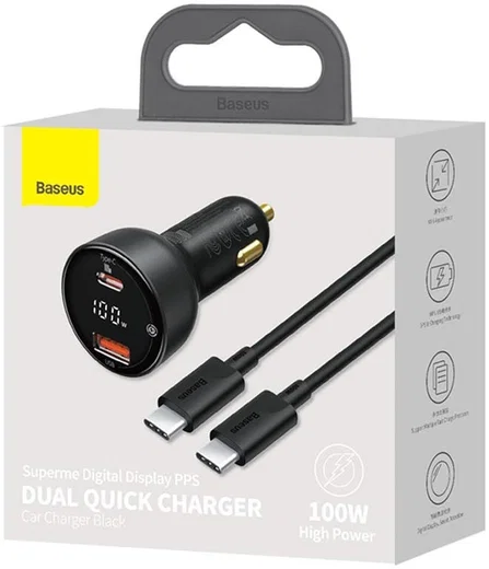 Baseus Superme Autolader USB/USB-C Snellader 100W met USB-C Kabel 1M afbeelding 15