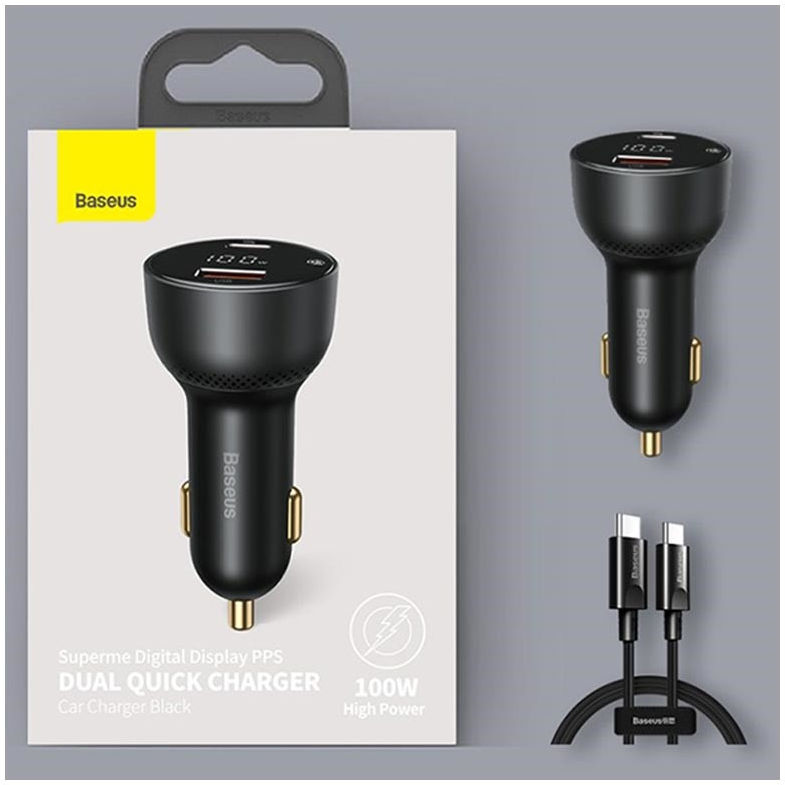 Baseus Superme Autolader USB/USB-C Snellader 100W met USB-C Kabel 1M afbeelding 14