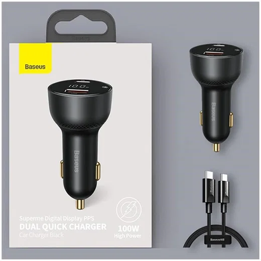 Baseus Superme Autolader USB/USB-C Snellader 100W met USB-C Kabel 1M afbeelding 14