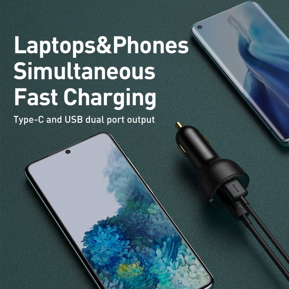 Baseus Superme Autolader USB/USB-C Snellader 100W met USB-C Kabel 1M afbeelding 4