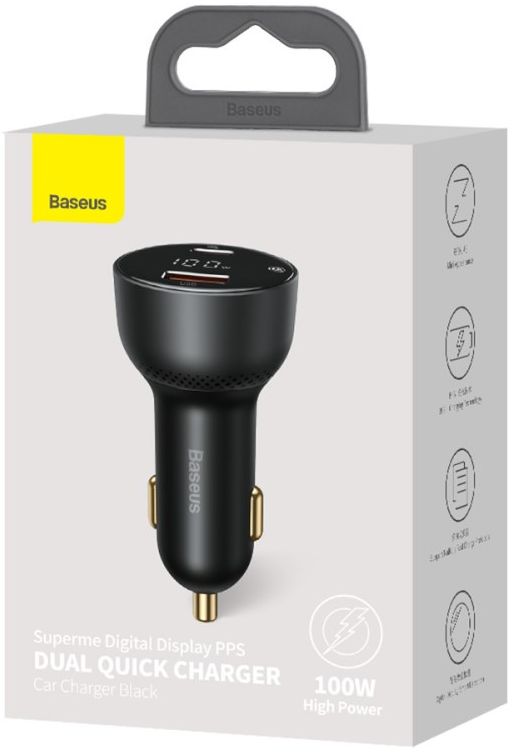 Baseus USB+USB-C Universele Fast Charge Autolader 100W Zwart afbeelding 14