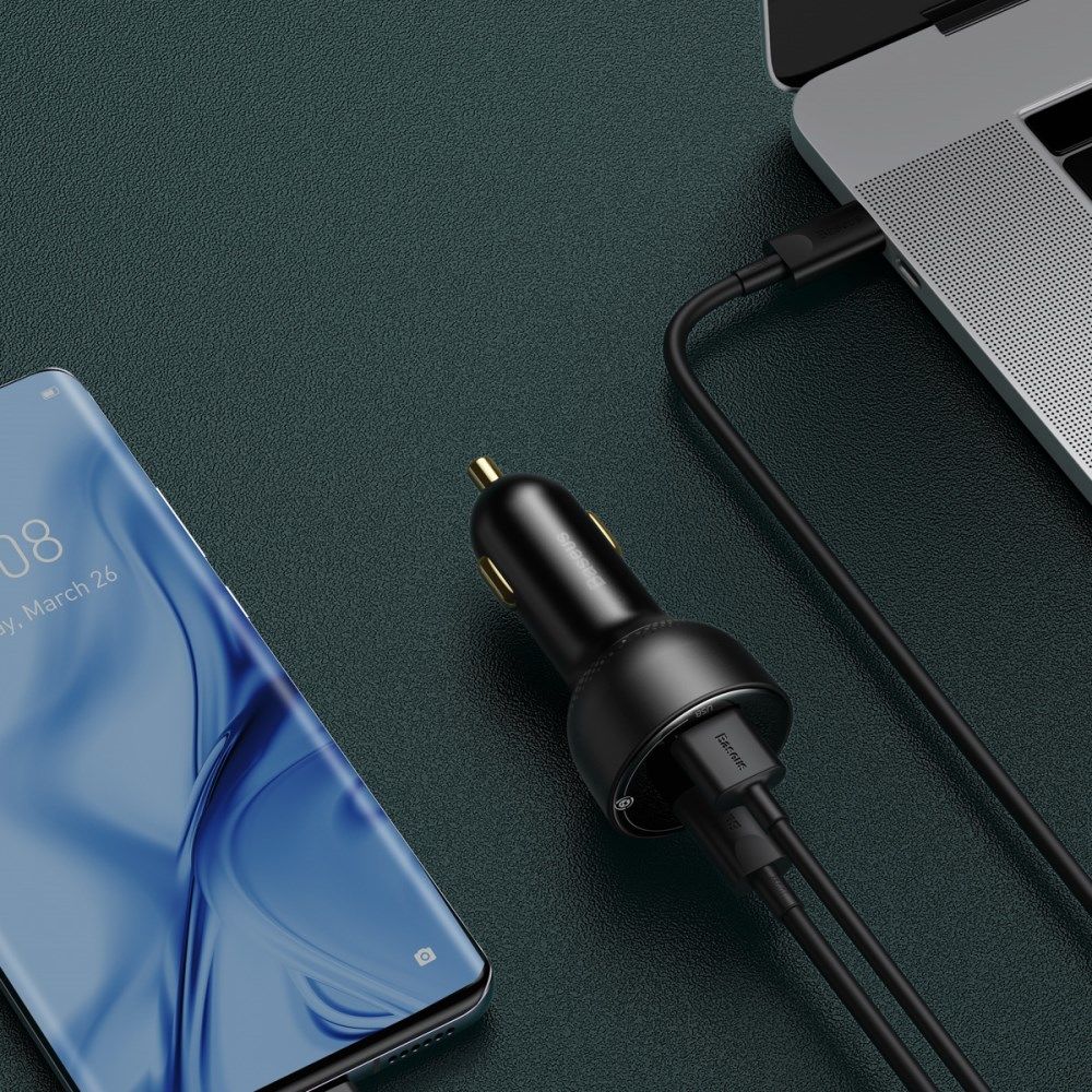 Baseus USB+USB-C Universele Fast Charge Autolader 100W Zwart afbeelding 6