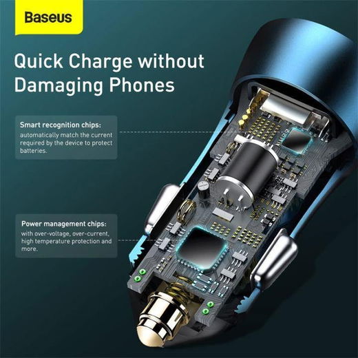 Baseus Fast Charge Autolader 40W PD + Lightning Kabel 1M Grijs afbeelding 4