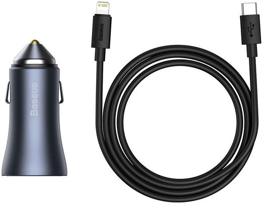 Baseus Fast Charge Autolader 40W PD + Lightning Kabel 1M Grijs afbeelding 7