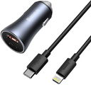 Baseus Fast Charge Autolader 40W PD + Lightning Kabel 1M Grijs
