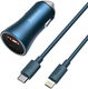 Baseus Fast Charge Autolader 40W PD + Lightning Kabel 1M Blauw