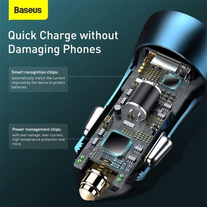 Baseus Fast Charge Autolader 40W PD + Lightning Kabel 1M Blauw afbeelding 4