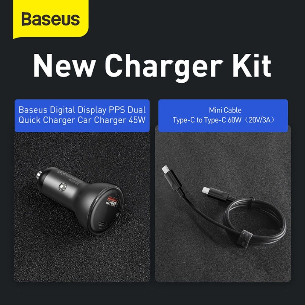 Baseus 45W Fast Charge Autolader + 60W USB-C Kabel 1M Zwart afbeelding 8