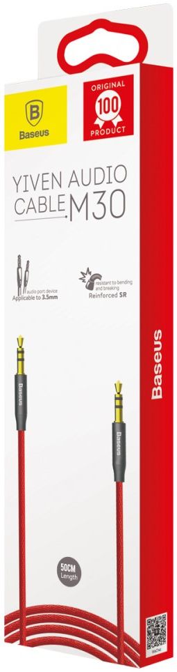 Baseus Yiven M30 3.5 mm Jack Verlengkabel 1.5M Rood / Zwart afbeelding 7