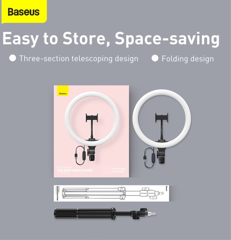 Baseus LED Ring Licht met Statief en Houder voor Smartphone afbeelding 3