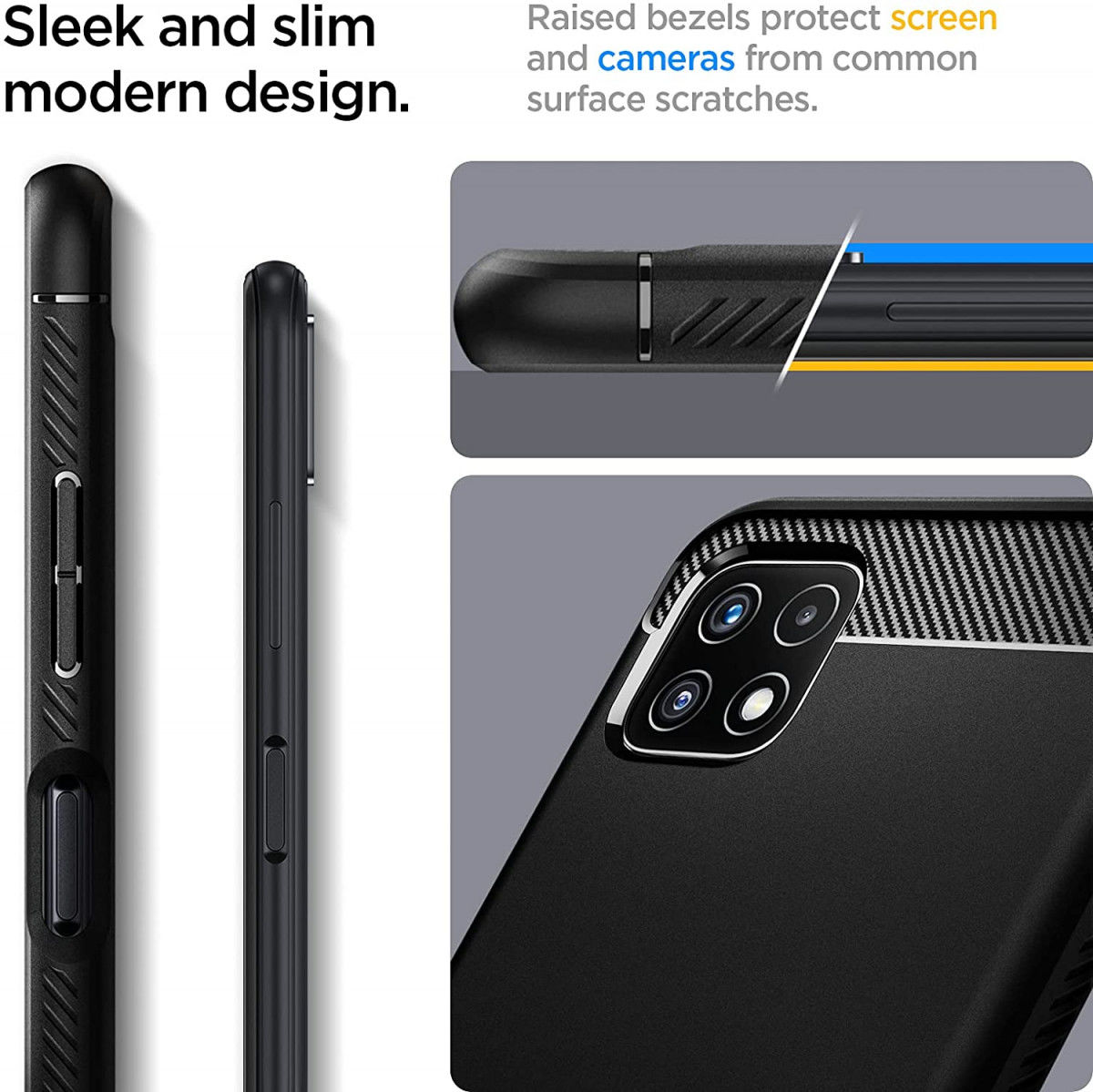 Spigen Rugged Armor Samsung Galaxy A22 5G Hoesje Back Cover Zwart afbeelding 4