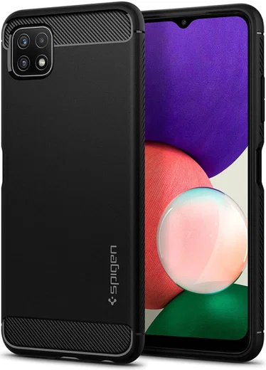 Spigen Rugged Armor Samsung Galaxy A22 5G Hoesje Back Cover Zwart afbeelding 1