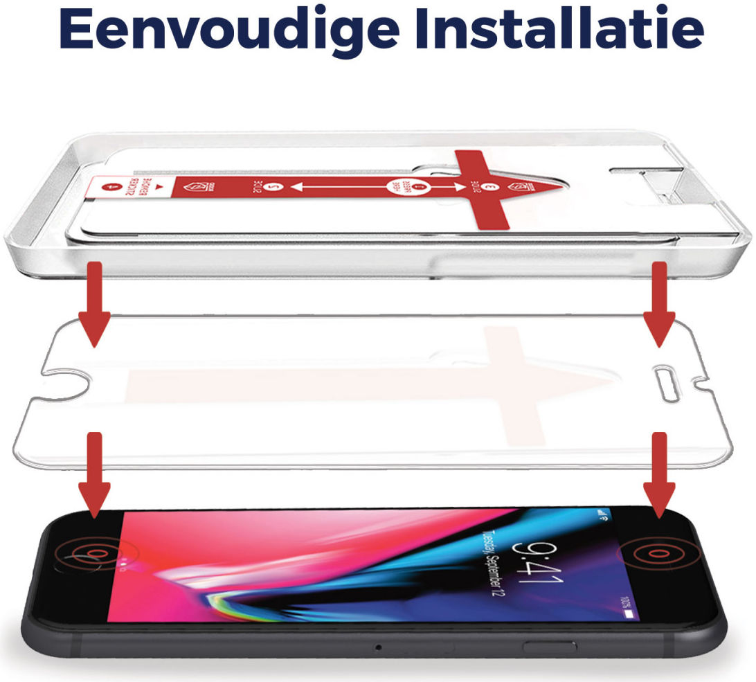 Rosso Apple iPhone 6(S) / 7 / 8 Tempered Glass met Installatietray afbeelding 2