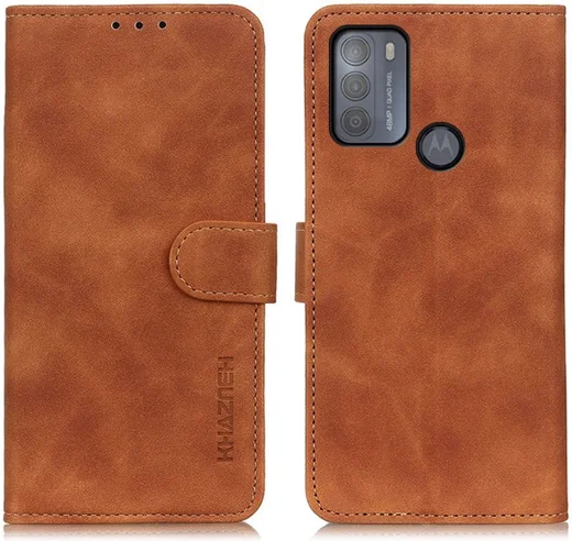 KHAZNEH Motorola Moto G50 Hoesje Retro Wallet Book Case Bruin afbeelding 3