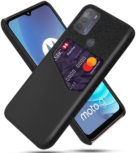 Motorola Moto G50 Hoesje met Kaartsleuf Kunstleer Back Cover Zwart afbeelding 1